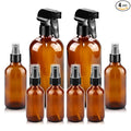 Worldgsb Glass Spray Bottles, 16oz*2+4oz*2+2oz*4 Refillable Containers, Empty Boston Round Bottles with Adjustable Nozzle for Cleaning, Gardening, Aromatherapy, Pets, Plant, Hair -Amber