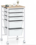 LDAILY Rolling Cart with Drawers, 5 Drawer Rolling Storage Cart with Wooden Tabletop, Metal Frame & Lockable Wheels, Craft Organizers and Storage for Home Office Classroom (White, 5 Drawer)