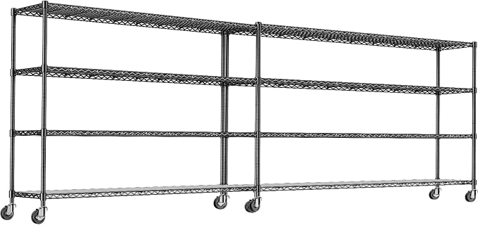 60" W x 18" D x 63.78" H Storage Shelves Wire Shelving with Wheels, Heavy Duty Metal Garage Shelving, Adjustable Wire Rack with Liners, Fits 27-Gallon Totes, for Commercial & Warehouse, 2 PCS