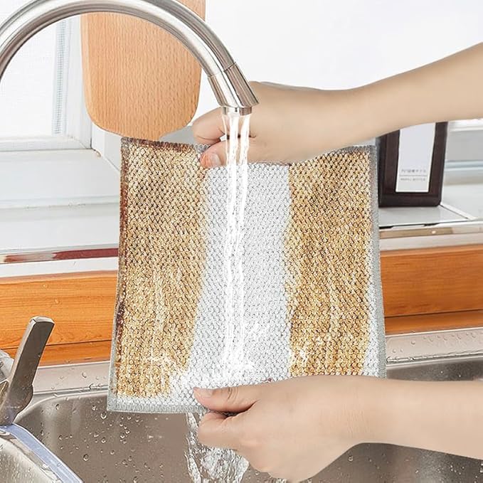 10pcs Wire Dishwashing Rag, Non Scratch Wire Dishcloth, Multipurpose Wire Dishwashing Rags for Wet and Dry, Sliver Grey