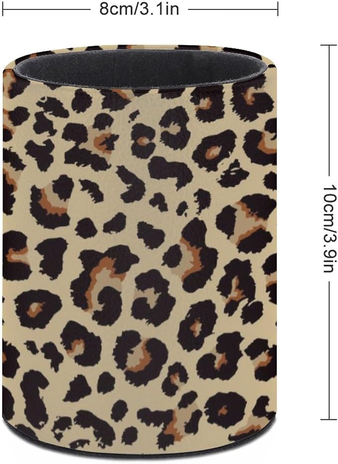 Leopard Print Pen Holder Pencil Cup for Desk Organizer | Cute Makeup Brush Holder PU Multifunctional Office Suppliesfor Decor Home Classroom School