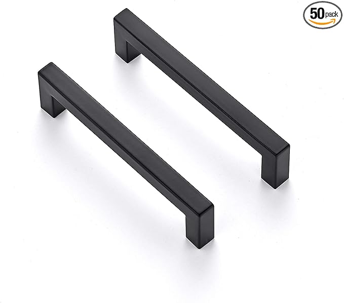 Ravinte Matte Black Square Cabinet Handles Drawer Pulls,5 Inch,50 Pack | Screws Included, Stainless Steel, Square Bar Grip, Easy Install, Kitchen Cabinet Hardware, For Cupboards, Drawers, Dressers
