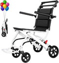 Lightweight Transport Wheelchair, Folding Transport Chair with 250Lbs Weight Capacity, Handbrakes & Footrest, Easy for Travel, Portable Wheelchair for Seniors Adults White