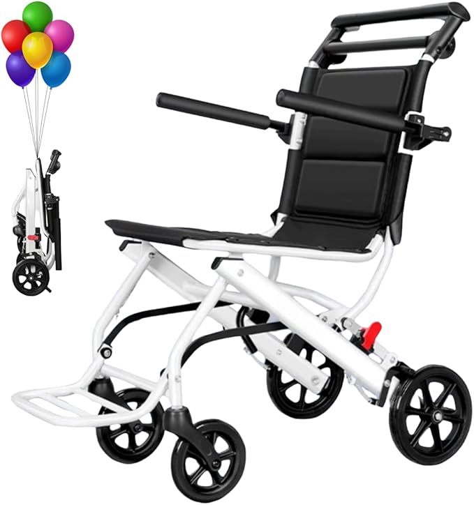 Lightweight Transport Wheelchair, Folding Transport Chair with 250Lbs Weight Capacity, Handbrakes & Footrest, Easy for Travel, Portable Wheelchair for Seniors Adults White