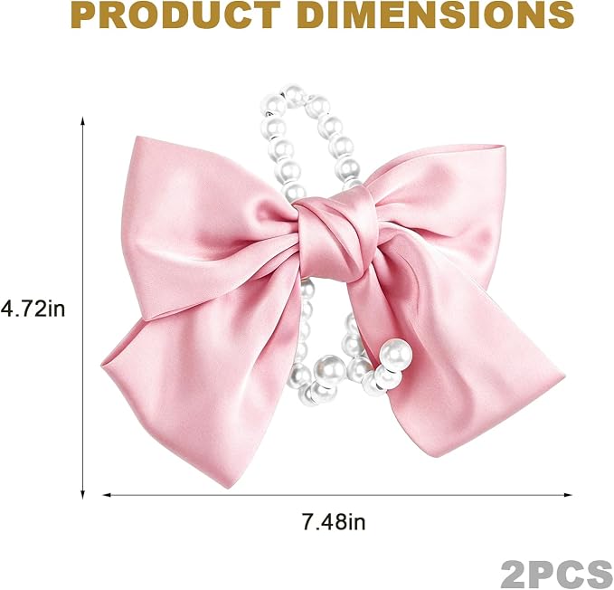 2 PCS Bow Pearl Car Seat Headrest Hook, Auto Rear Seat Hanging Organizer Elegant Pearl Decoration, Cute Bow Vehicle Interior Seatback Storage Hooks for Handbags Purses Groceries (Pink)