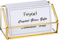 Feyarl Gold Glass Business Card Holder Desktop Name Card Display Office Standard Business Cards Stand Organizer Storage for Office Desk Reception Counter Front Desk