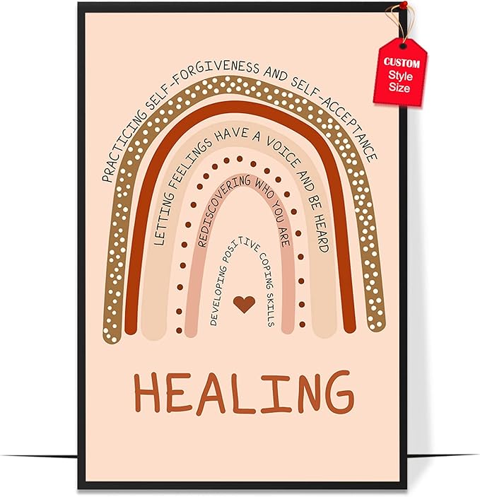 LOLUIS Mental Health Poster, Boho Therapy Tools Educational Supplies Art Print Classroom School Office Decor (Healing, Custom Frame Type)