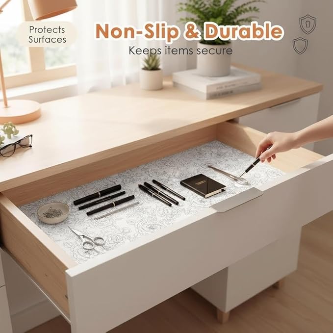 Coavas Shelf and Drawer Liner, Non Slip Extra Grip Non Adhesive Waterproof Thickened Cabinet Mat, Easy Cut for Kitchen Pantry Bathroom Dresser Cupboard (White, 12IN X 30 FT)