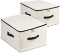 AMJ Foldable Fabric Storage Box (Set of 2) – Lidded Bin for Wardrobe, Household – Beige Organizer Cube – Washable & Stackable