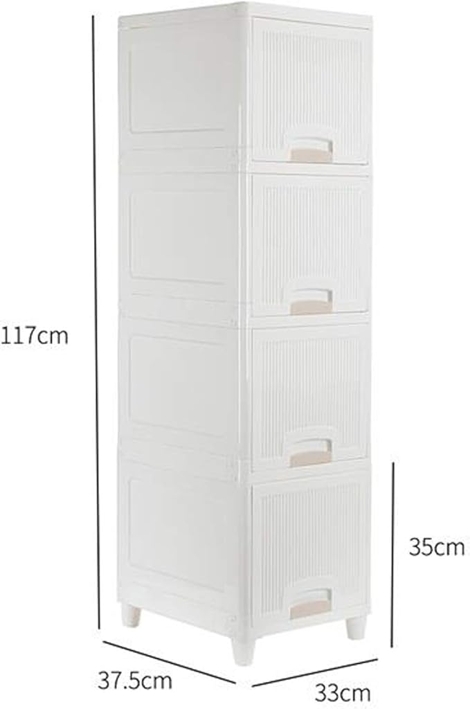 Slim Narrow Storage Drawers Organizer for Gadgets Peripherals, Dresser Storage Tower Plastic Organizer Unit Freestanding for Closet Entryway Hallway Nursery Room (4-Drawers), White