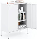 Washsemba Metal Storage Cabinet with Doors and Shelves,Multipurpose Storage Rack, 3-Tier Shelf,Metal Locker Style Accent Cabinet for Home Office,Living Room,Kitchen(White, 40''H)