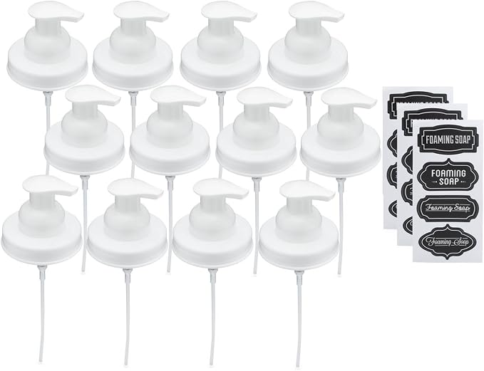 Jarmazing Products Mason Jar Foaming Soap Dispenser Lids - Includes Waterproof Stickers! (12, White)