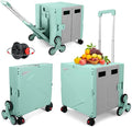 FELICON Folding Climber Utility Cart Rolling Crate Tote on Rotate Wheels with Adjustable Handle Hidden Lid Cup Holder Storage Bin for Teacher Office File Move Shop Travel Laundry Grocery(Green Gray)