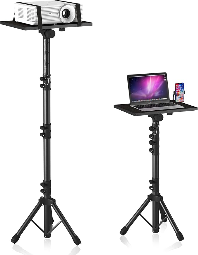 Projector Stand Tripod Adjustable, Laptop Height from 23.5 to 63.5 inches with Gooseneck Phone Holder, Floor for Office, Home, Stage, Studio, DJ Racks Holder Mount | Laptop Stand Height from 23.5 to 63.5 inches with Phone Holder for Office, Home, Stage...