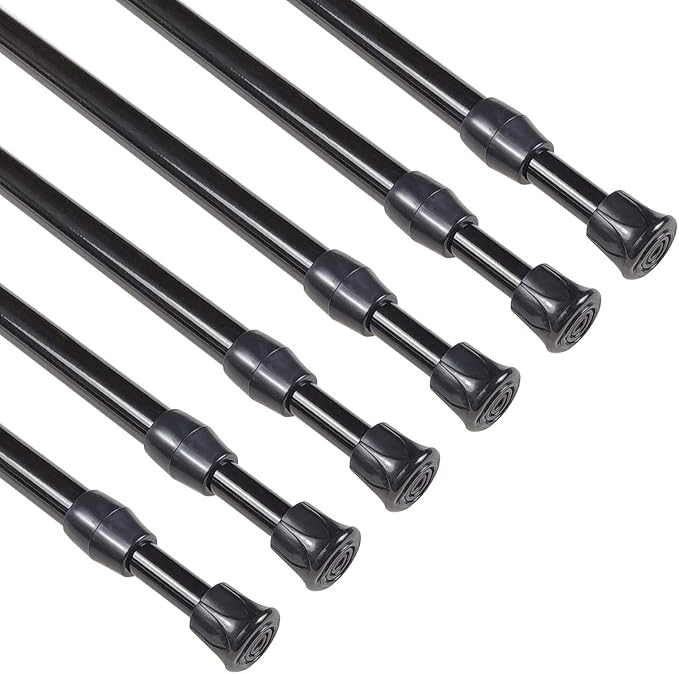 KXLife Spring Tension Curtain Rod for Window Adjustable 28-40", 6Pcs | Black, No Drilling, Expandable Spring Loaded, Drapery Rod for Home Decor, Window, Doorway