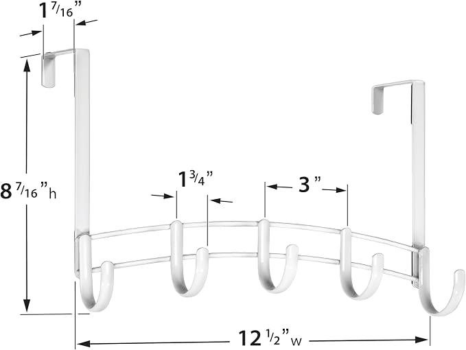 LYNK Professional® Home™ Over the Door Hooks - 5 Hook – Over the Door Coat Rack - Over the Door Hanger - Hanging Towels or Clothes - Bathroom, Bedroom, Laundry Room - Lifetime Ltd. Warranty, White