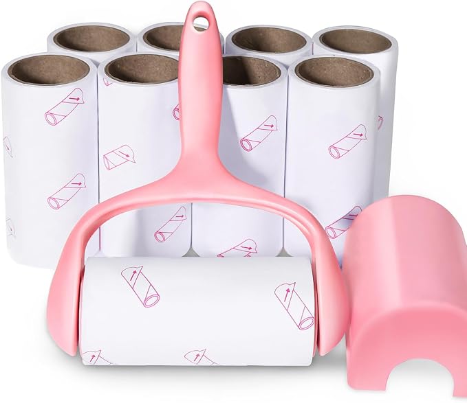 Lint Roller, 9 Refills 540 Sheets, Pet Hair Remover Kit for Clothes Carpet | Super Sticky Adhesive, for Car Seats, Dust, Lint, Dogs, Cats, Easy to Use, for Home and Auto