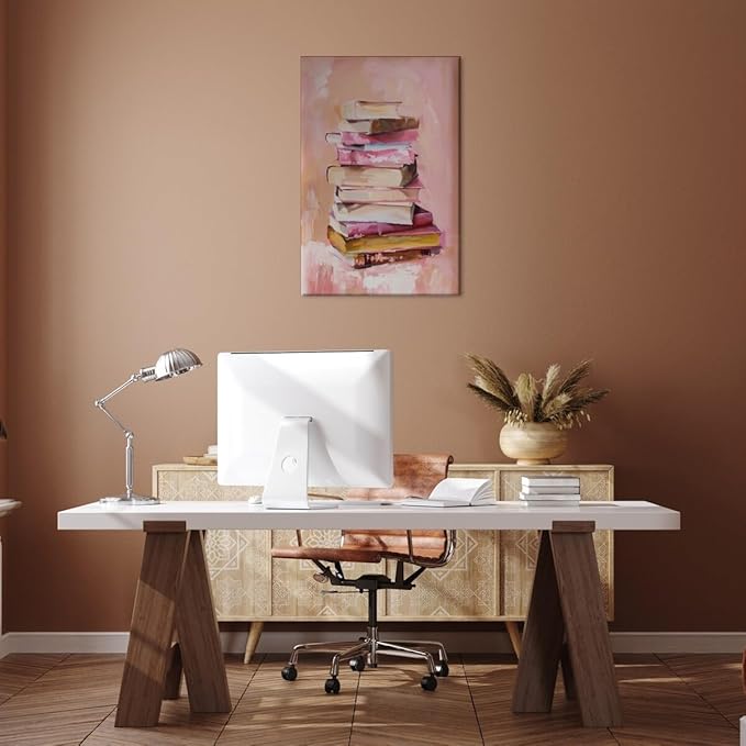 Pastel Book Stack Art Aesthetic Poster Canvas Wall Art Decoration Living Room Home Decor Bedroom Decoration Poster Framed20x30inch