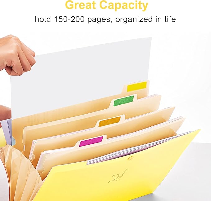Forvencer Accordion File Organizer, Letter Size, 5 Pocket Expanding File Folder, Cute File Folder with Labels, Portable File Organizer for School Office Supplies, Folders for Documents, Bright Yellow