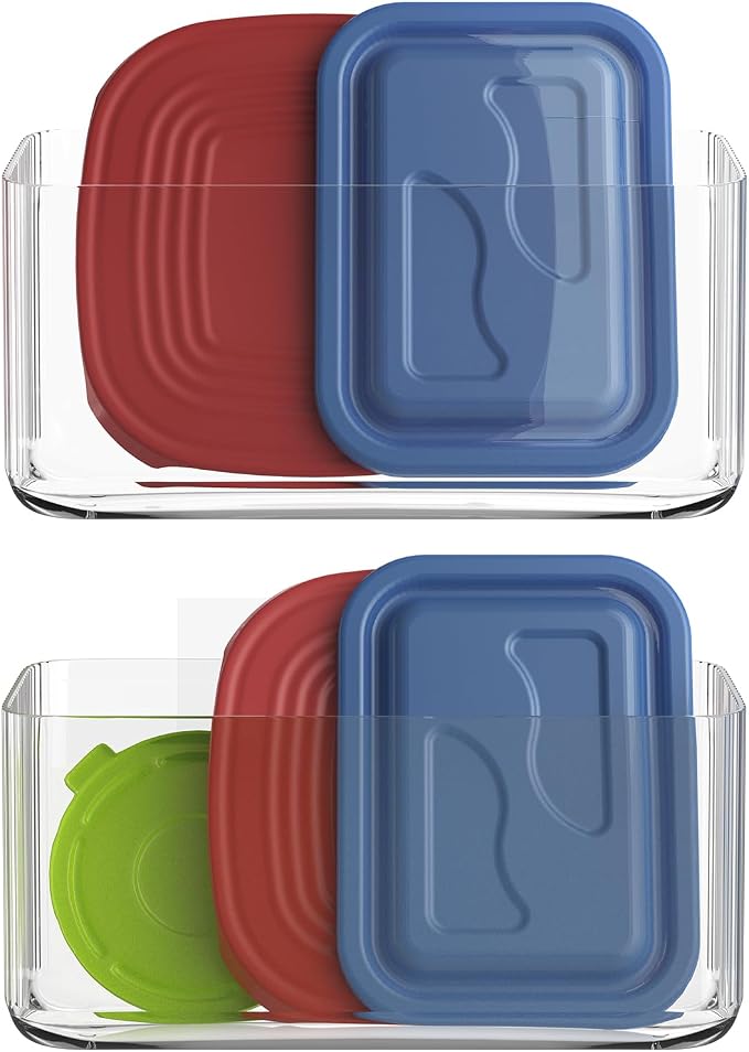 MaraFansie 2 Pack Plastic Lid Organizers - Inside Cabinet for Kitchen Organizers, No Drilling Wall Mount Container Holders for Tupperware, Food Storage, Transparent