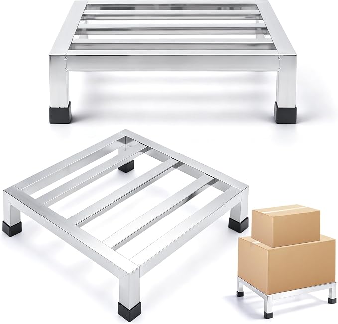2 Pack Stainless Steel Dunnage Rack, 13.78" L x 13.78" W x 3.94" H,Heavy Duty Floor Stand, Multifunctional Food Storage Rack, Floor Risers for Restaurant Kitchen Shop