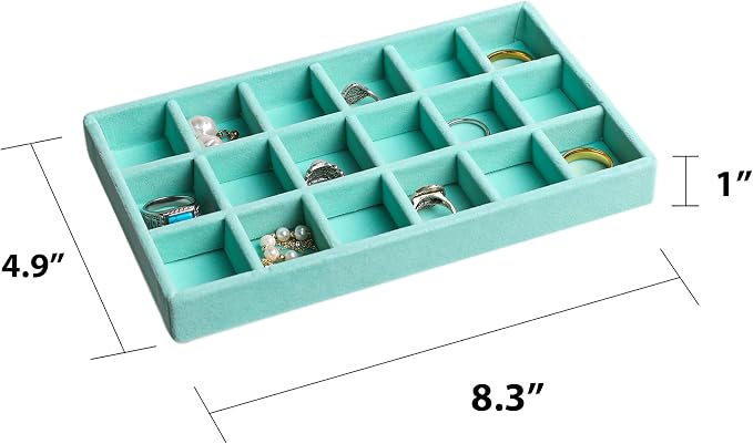 Frebeauty Jewelry Trays for Drawer,Set of 6 Jewelry Organizer and Storage | Velvet Material,Earring Holder Organizer,Stackable Jewelry Display for Vanity,Drawer Inserts for Rings,Studs,8.3×4.9 inch