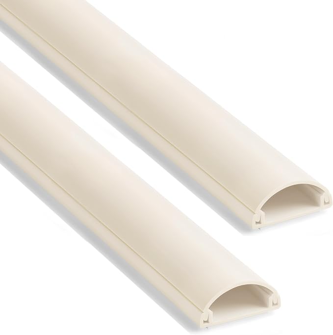 ZhiYo 42.5in Cord Covers for 1-2 Wires on Wall, 1" W x 0.4" H, Beige | Curved Design, Low-Profile Cord Hider, Self-Adhesive Cable Management Raceway for Wall-Mounted TV Wires, 3 Pack (14.2" Each)