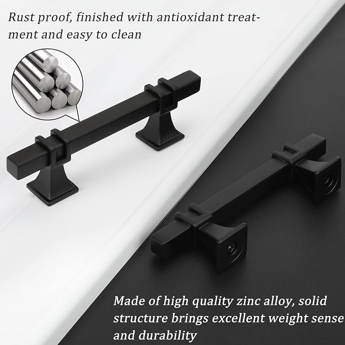 25 Pack 3 Inch Black Cabinet Handles Matte Black Cabinet Pulls, Square Kitchen Cabinet Handles Dresser Drawer Pulls Kitchen Cabinet Hardware