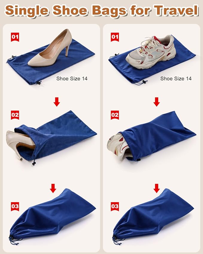 2 Pcs Single Shoe Bags for Travel, Velvet Bags, Palace Blue, 17.3x8.6 Inch | Washable & Reusable Travel Shoe Bags, Dustproof Shoe Bags with Drawstring Closure, Suitable for Travel, Home Storage