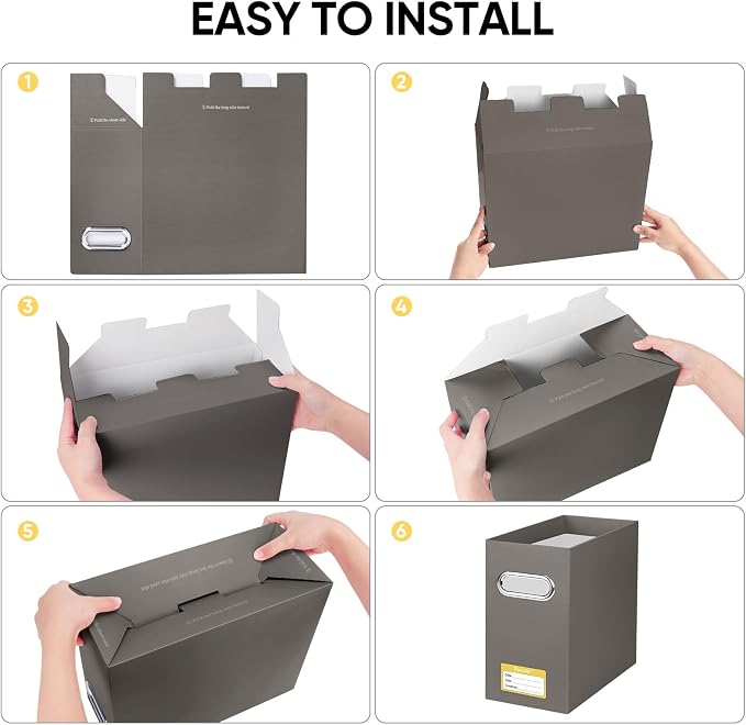 BALEINE File Organizer Box, Cardboard File Folder Organizer with Handle for Letter Size, Portable Collapsible Hanging Filing Box for Home Office Document Storage (1 Pack, Brown)