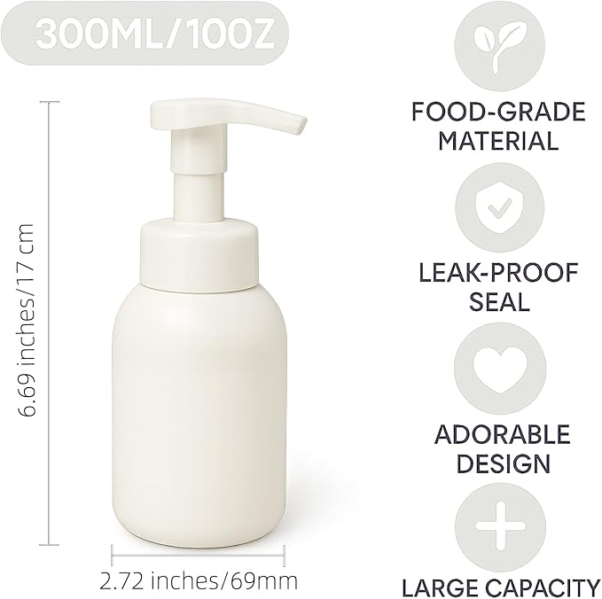 Plastic Foaming Hand Soap Dispenser,Toddler Bar Soap Cute Kids Dispenser for Bathroom Refillable Pump Bottles for Kitchen Liquid Shampoo Body Wash 10oz 300ml (3, White+Pink+Blue)