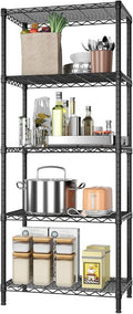 SINGAYE 5 Metal Shelves Wire Shelving Storage Shelf Adjustable Unit Pantry | 5 Tier Kitchen Laundry Room Organization Home Pantry Closet Bathroom Organizers Garage Rack 14" D x 24" W x 59.5" H Black