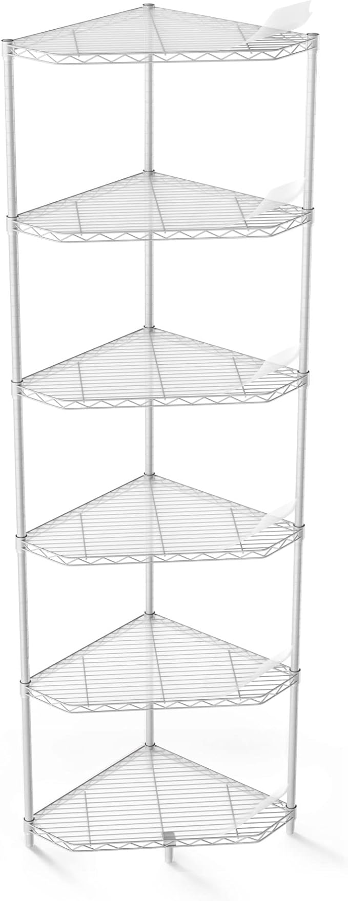 6 Tier NSF Metal Corner Shelf Wire Shelving Unit, 600lbs Capacity Heavy Duty Adjustable Pentagonal Storage Rack with Shelf Liners for Kitchen Garage Office Etc Room Corner, 72"H x 20"L x 20"D - White