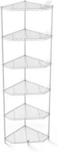 6 Tier NSF Metal Corner Shelf Wire Shelving Unit, 600lbs Capacity Heavy Duty Adjustable Pentagonal Storage Rack with Shelf Liners for Kitchen Garage Office Etc Room Corner, 72"H x 20"L x 20"D - White