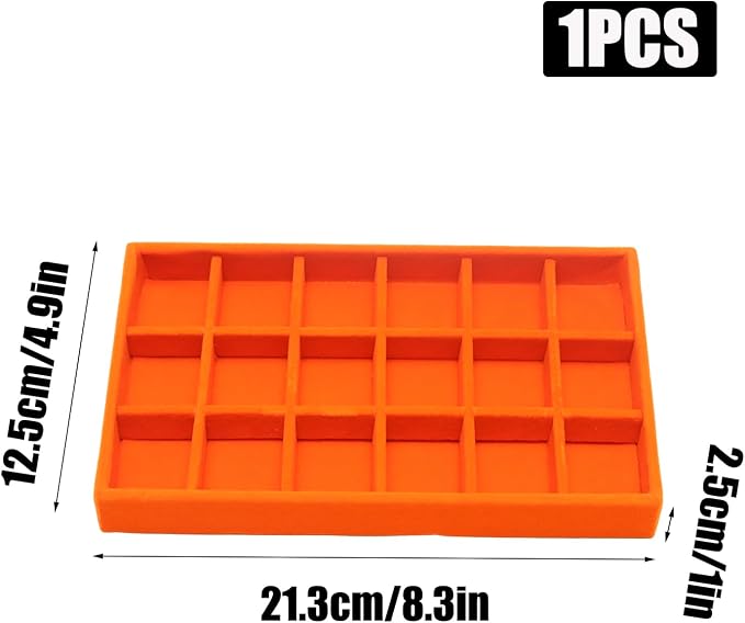 Velvet Jewelry Trays for Drawers, Orange Stackable Jewelry Drawer Organizer Inserts, Ring Earring Necklace Bracelet Holder Organizer Storage Display Tray with Removable Dividers, 18 Grids