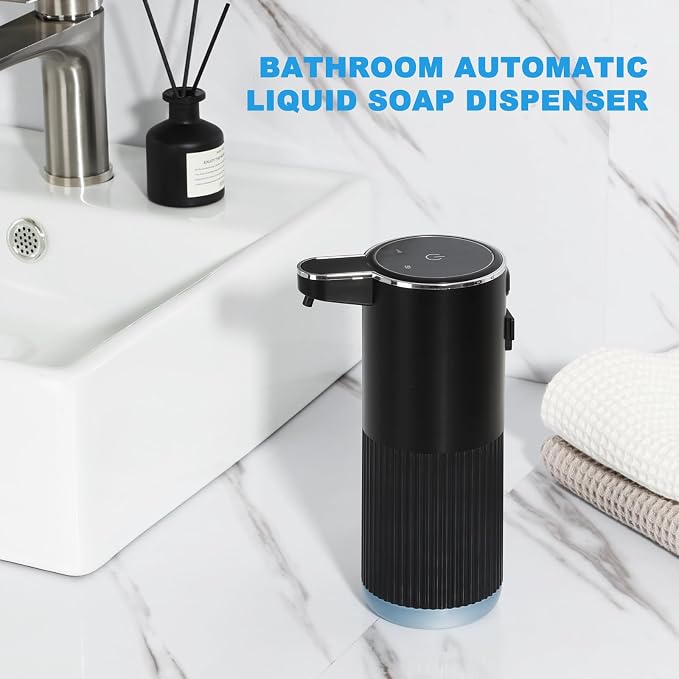 RYTOXILO Automatic Soap Dispenser, 1 Pack Black Touchless Liquid Soap Dispenser for Bathroom, 13.5 Fl Oz Plastic Electric Auto Dish Soap Dispensers Wall Mount for Kithcen with Adjustable Volume