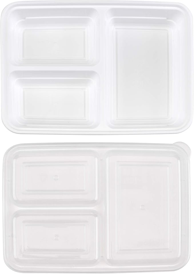 GoodCook Meal Prep Rectangle Three Compartment 20-Piece, White, Made without BPA (Pack of 4)