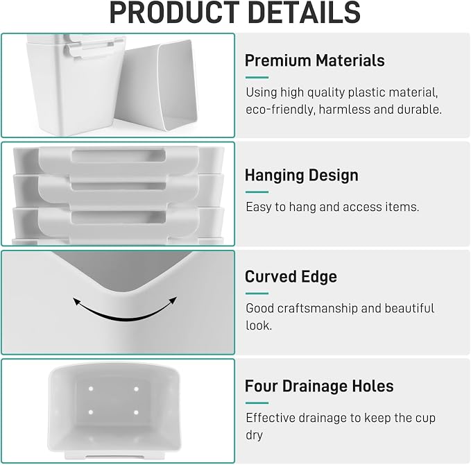 5 Pack Hanging Cup Holders, Multipurpose Rolling Cart Accessories Utility Cart Accessories For Art Craft Supplies, Space Saving Hanging Storage Basket Pencil Holder Makeup Organizers (White)
