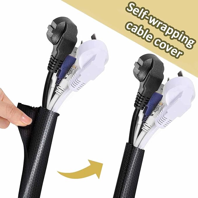 13 1/8ft -1/2 Inch Cord Management Sleeve Braided Split Black Cable Protectors Pet Proof - Braided Self-Wrapping Wire Loom Tube for Desk PC/TV/Computer/Projector/Home Theater/Engine Bay