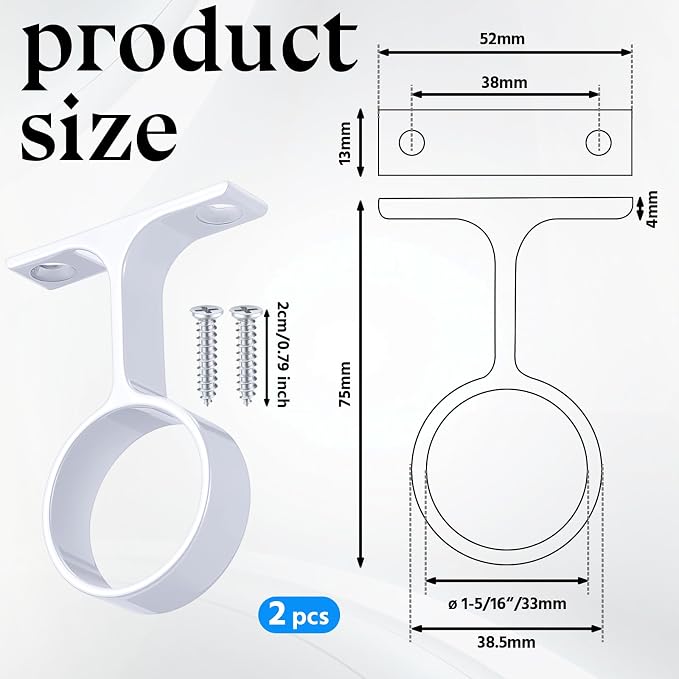LEIFIDE 2 Pcs 1 5/16 Inch Diameter Round Wardrobe Closet Rod Suspended Center Support with Installation Screws Curtain Closet Rod Ceiling Mount Bracket for Home Wardrobe (White)