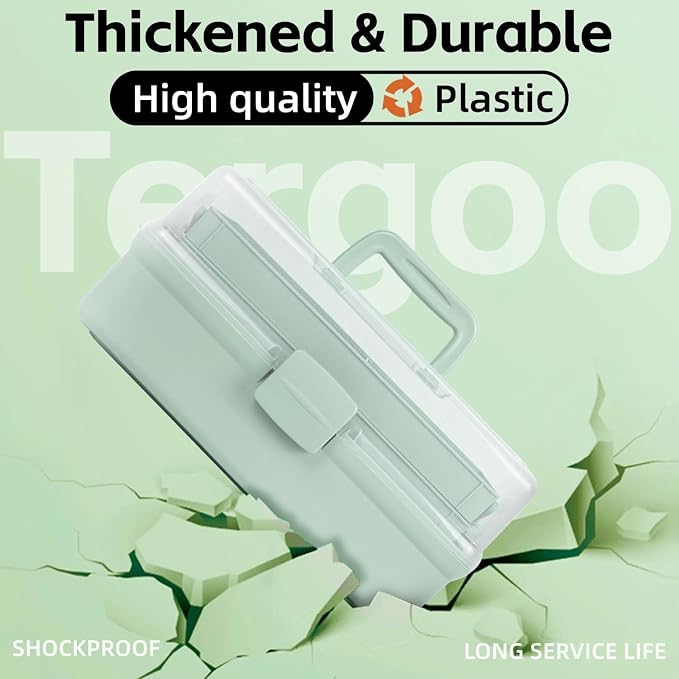 TERGOO 12.5in 3-Layer Multipurpose Craft Organizers and Storage with Adjustable Dividers, Portable Tackle Box, Folding Art & Craft Case for Medicine, Tool, Sewing Organizer (Haze Green)