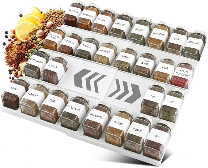 ALCOVA Expandable Spice Drawer Organizer 9-18" White (Jars Not Included) | Expandable Spice Drawer Organizer, Spice Rack, Seasoning Organizer