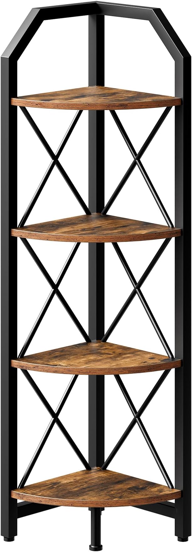 CHOEZON 47.6" Corner Shelf, 4-Tier Industrial Corner Bookshelf, Corner Storage Stand, Corner Bookcase for Bedroom, Living Room, Home Office, Rustic Brown and Black TCJ09BF