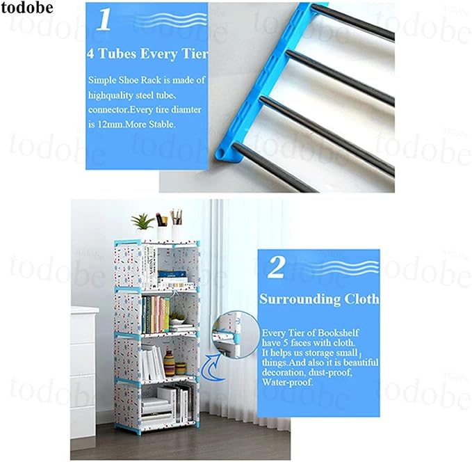 Bookshelf Tall Bookcase DIY Home Decor Bookcase Bookshelf Ladder Bookshelf Creative Modern Bookshelf Non-Woven Fabric Assembled Display Stand Bookshelf Organizer (Color : 05) (17)