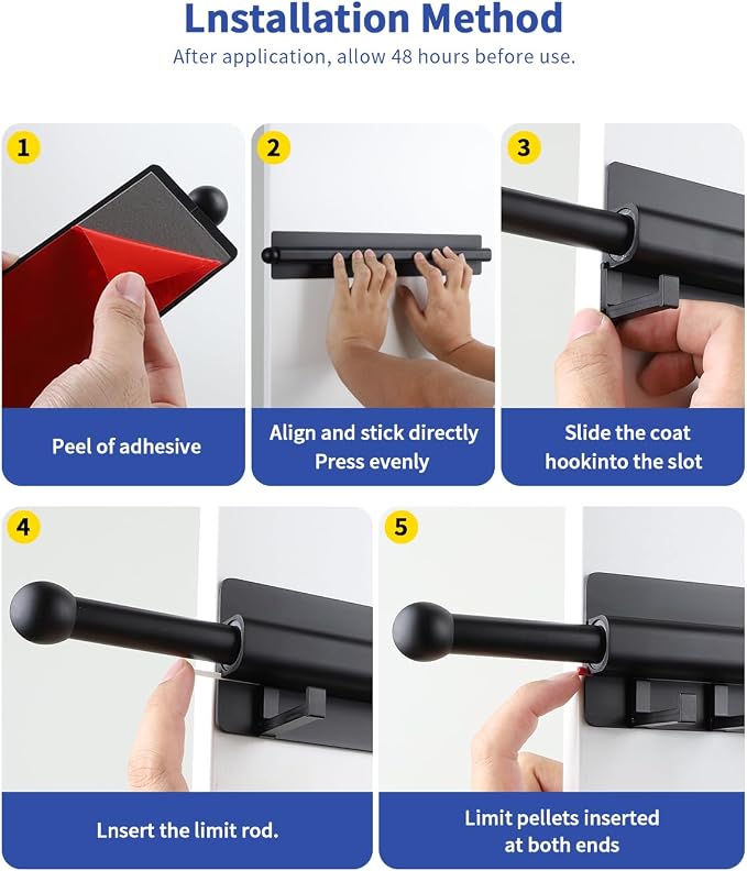BaiNong Adhesive Valet Rod for Closets Pull Out 16.5" Black with 10 Hooks | Multifunctional Closet Valet Rod Slide Out for Closets Belt Organizer for Closet Tie Rack Hanger for Closet Space-Saving
