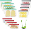 LeMuna 12 Pack Reusable Food Storage Bags with Baggy Rack (4 Gallon Freezer Bags, 4 Reusable Sandwich Bag, 4 Reusable Snack Bags), Food Grade Reusable Freezer Bags BPA Free, PEVA Leakproof | BPA Free, Leakproof, Food Grade, Freezer Safe Bags, Reusable