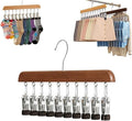 10/12-Clip Wooden Hanging Organizer, Sturdy Rack for Pants, Leggings, Socks, Hats, Scarves, Multi-Purpose Closet Storage for Home Use (1, Retro 10clip)