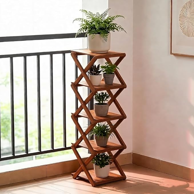 Bamboo Shoe Rack - No Assembly Required, Tall Narrow Foldable Shoe Organizer, Space-Saving Multifunctional Shelf for Entryways, Corners, Bedrooms, Balconies, 4 Layer Brown (Reinforced And Thickened )