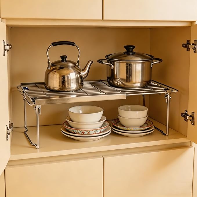 Orgneas Expandable Freezer Shelves, 15.8"-22" Adjustable Cooler Shelf Organizer, Thickened Heavy Duty Cabinet Shelf Organizer and Storage for Kitchen Pantry Refrigerator and Cooler, 2 Pcs
