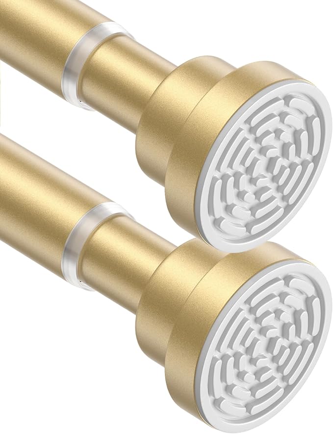 Tension Curtain Rod 30 To 63 Inch Gold Tension Rods Adjustable Spring Loaded Curtain Rods 7/8" Curtains Rods No Drilling Tension Rods For Windows Bedroom Closet Doorway Door 2pcs